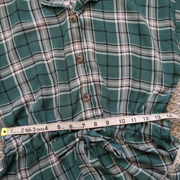 Sweet Rain Green Plaid Short Sleeve Flowy Top Small - Picture 5 of 9